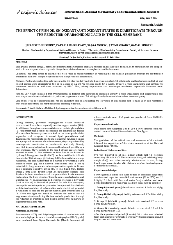 (PDF) The Effect of Fish Oil on Oxidant/Antioxidant Status in Diabetic ...