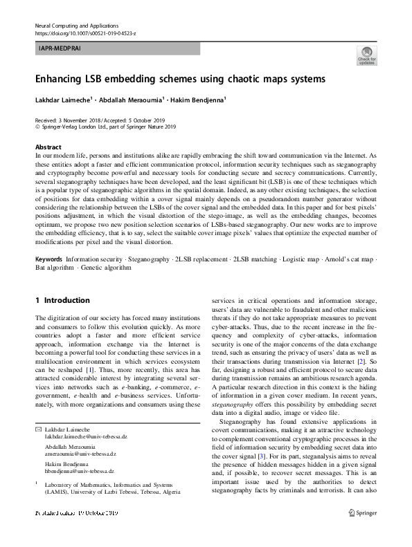 (PDF) Enhancing LSB embedding schemes using chaotic maps systems