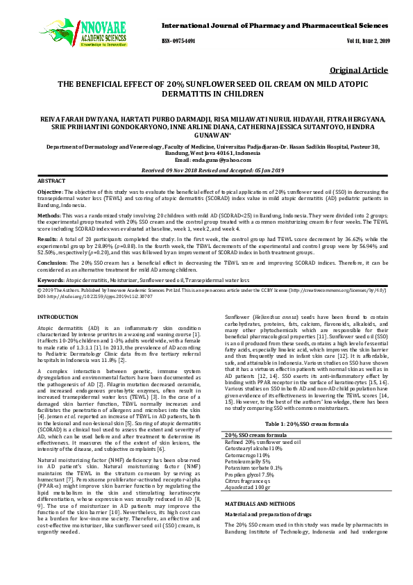 (PDF) THE BENEFICIAL EFFECT OF 20 SUNFLOWER SEED OIL CREAM ON MILD