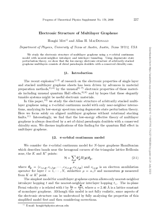 (PDF) Electronic Structure of Multilayer Graphene | Allan MacDonald ...