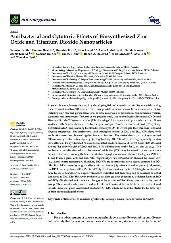 (PDF) Antibacterial and Cytotoxic Effects of Biosynthesized Zinc Oxide ...