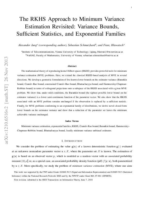 (PDF) The RKHS Approach to Minimum Variance Estimation Revisited ...