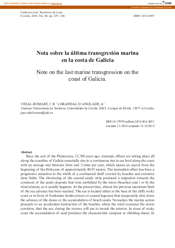 (PDF) Note on the last marine transgression on the coast of Galicia
