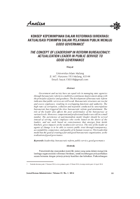 Kepemimpinan Berintegritas dalam Reformasi Birokrasi