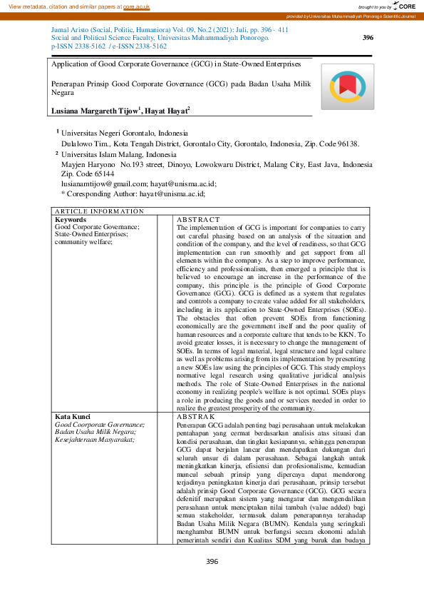 (PDF) Application of Good Corporate Governance (GCG) in State-Owned ...