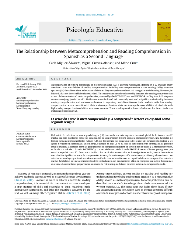 (PDF) The Relationship between Metacomprehension and Reading ...