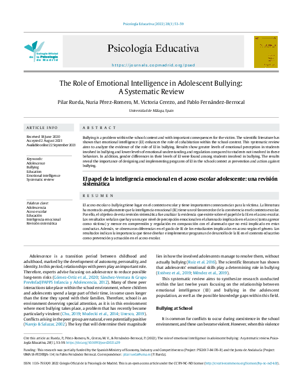 (PDF) The Role of Emotional Intelligence in Adolescent Bullying: A ...