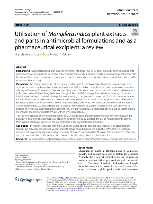 (PDF) Utilisation of Mangifera indica plant extracts and parts in ...