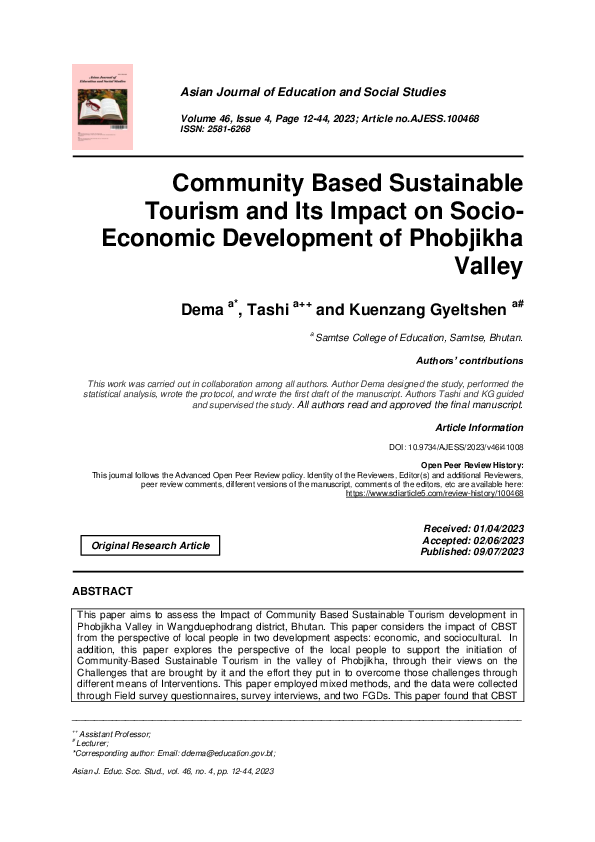 (PDF) Community Based Sustainable Tourism and Its Impact on Socio ...