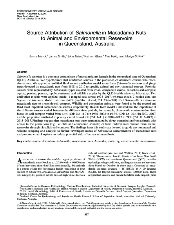 (PDF) Source Attribution of Salmonella in Macadamia Nuts to Animal and