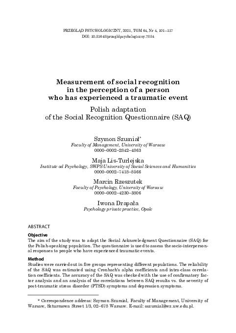 (PDF) Measurement of social recognition in the perception of a person ...