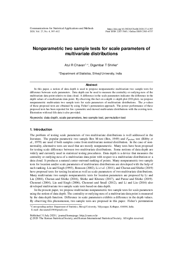 (PDF) Nonparametric two sample tests for scale parameters of ...