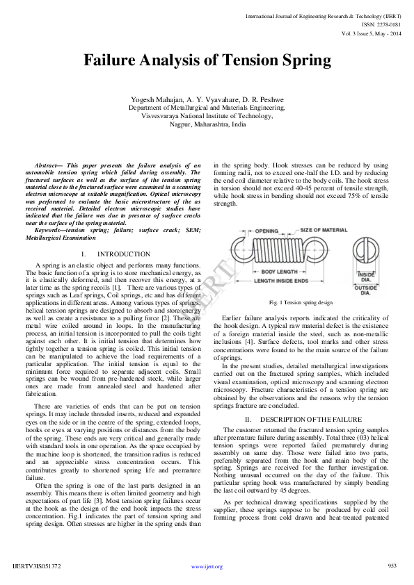 (PDF) Failure Analysis of Tension Spring Dr Arvind Vyavahare