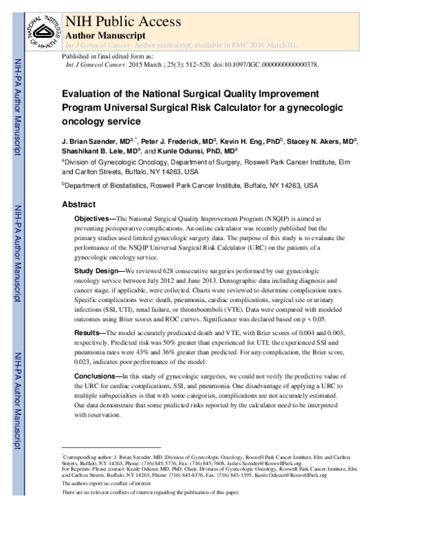 (PDF) Evaluation of the National Surgical Quality Improvement Program ...