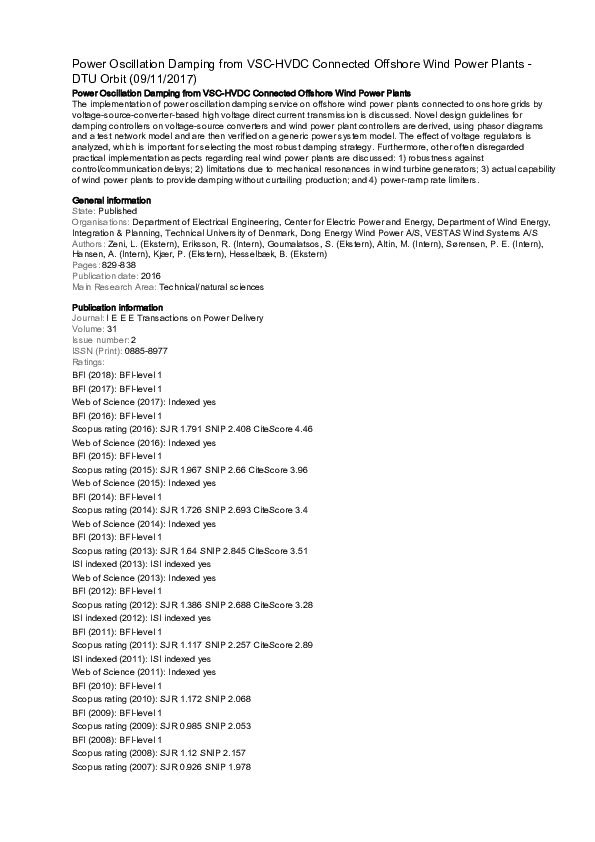 (PDF) Power Oscillation Damping From VSCHVDC Connected Offshore Wind