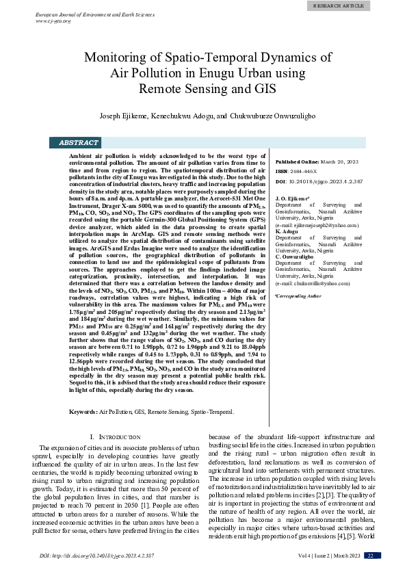 (PDF) Monitoring of Spatio-Temporal Dynamics of Air Pollution in Enugu ...