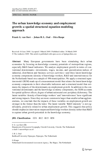 (PDF) The urban knowledge economy and employment growth: a spatial ...