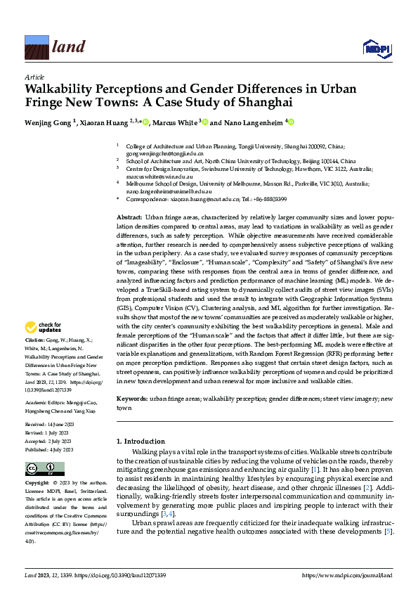 (PDF) Walkability Perceptions and Gender Differences in Urban Fringe ...