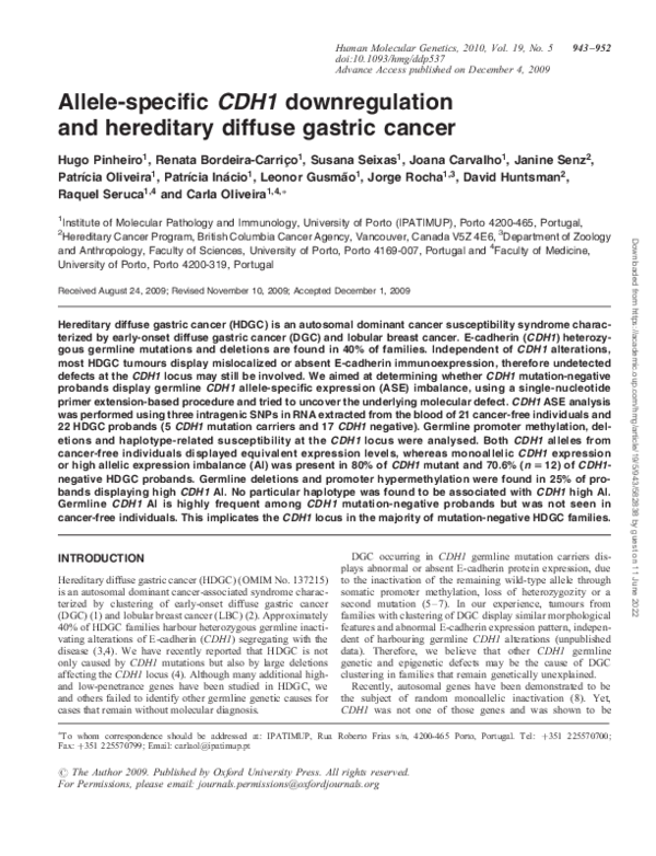 (PDF) Allele-specific CDH1 downregulation and hereditary diffuse ...