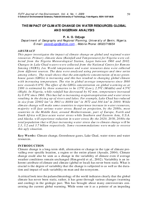 (PDF) The Impact Of Climate Change On Water Resources: Global And ...