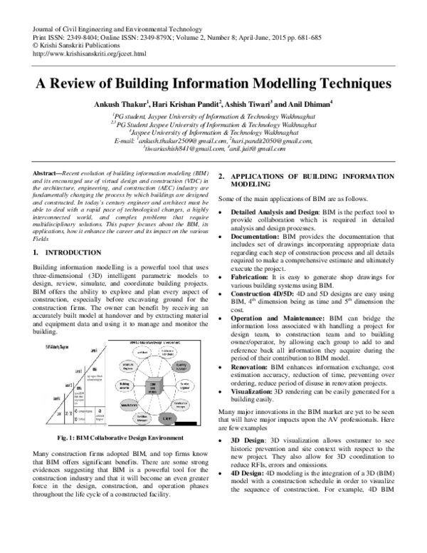 (PDF) A Review of Building Information Modelling Techniques