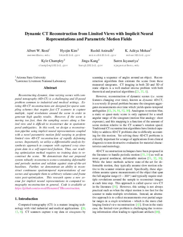 (PDF) Dynamic CT Reconstruction from Limited Views with Implicit Neural ...