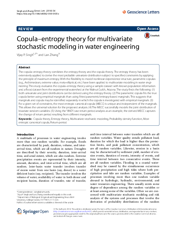 (PDF) Copula–entropy theory for multivariate stochastic modeling in ...