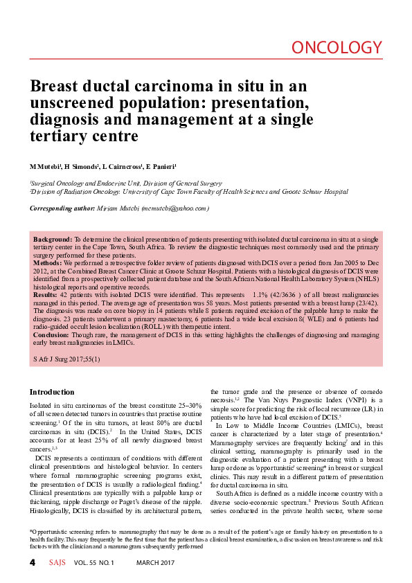 (PDF) Breast ductal carcinoma in situ in an unscreened population ...