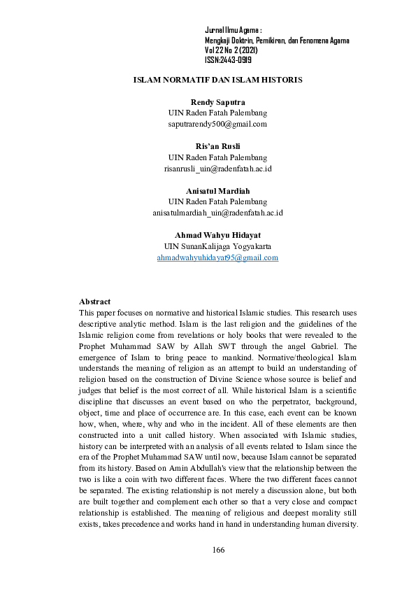 (PDF) Islam Normatif Dan Islam Historis