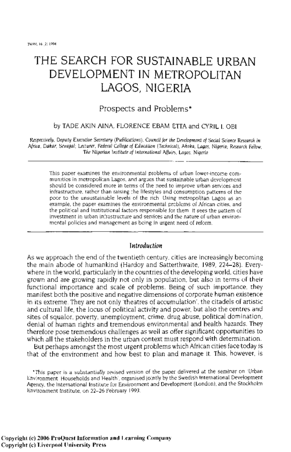 (PDF) The Search for Sustainable Urban Development in Metropolitan ...