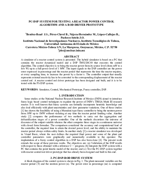 (PDF) PC-DSP System for Testing a Reactor Power Control Algorithm and a ...