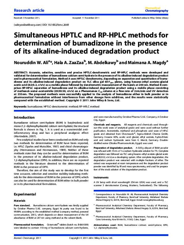 (PDF) Simultaneous HPTLC and RP-HPLC methods for determination of ...
