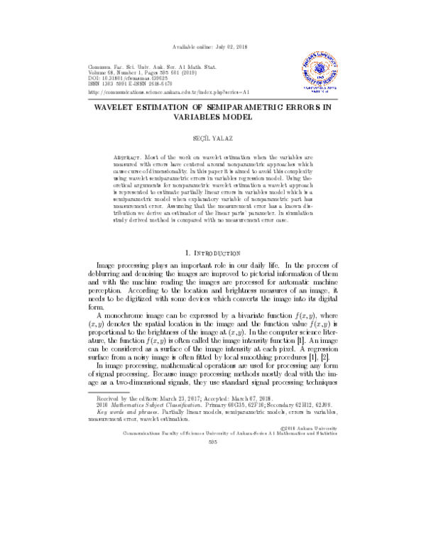 (PDF) Wavelet estimation of semiparametric errors in variables model