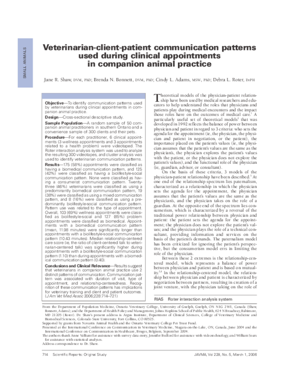 (PDF) Veterinarian-client-patient communication patterns used during ...