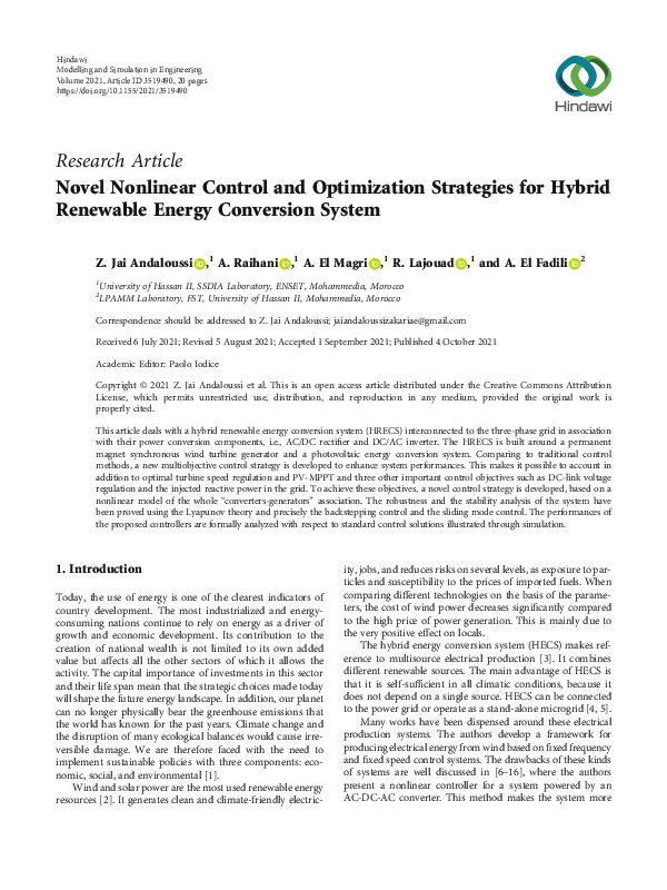(PDF) Novel Nonlinear Control and Optimization Strategies for Hybrid ...