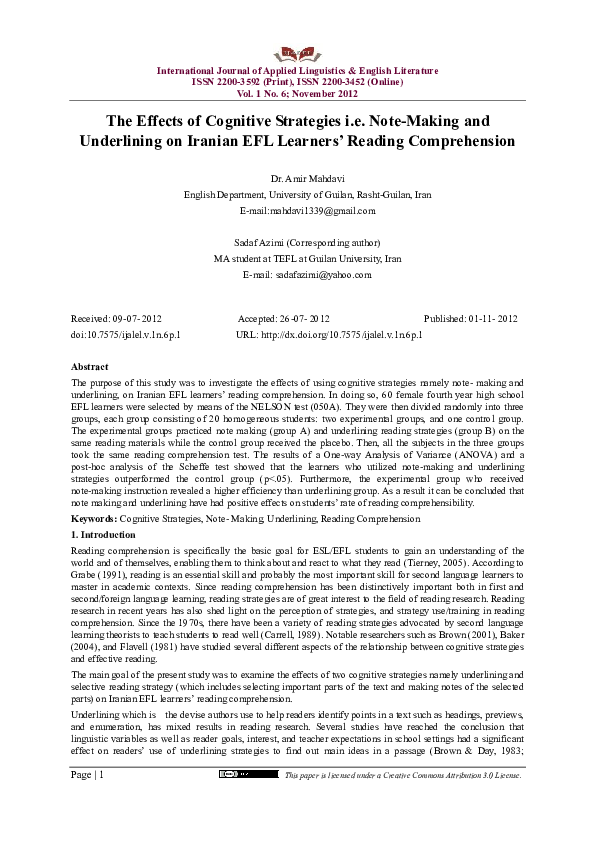 (PDF) The Effects of Cognitive Strategies i.e. Note-Making and ...