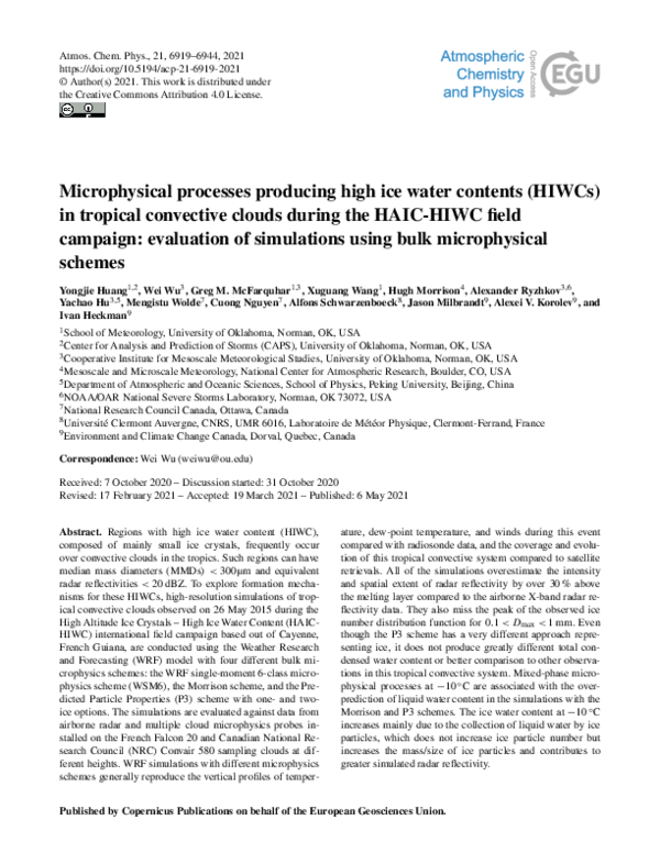 (PDF) Microphysical processes producing high ice water contents (HIWCs ...