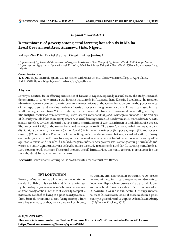 (PDF) Determinants of poverty among rural farming households in Maiha ...