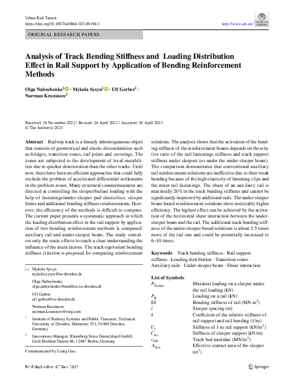 (PDF) Analysis of Track Bending Stiffness and Loading Distribution ...