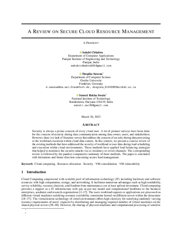 (PDF) A Review on Secure Cloud Resource Management