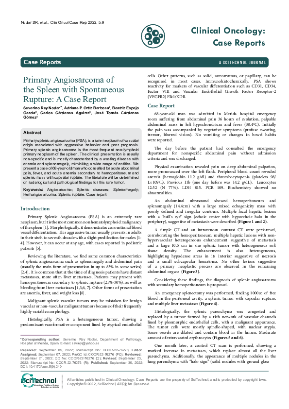 Photo inspiration: Pdf Primary Angiosarcoma Of The Spleen With Spontaneous Rupture A Photo Inspiration