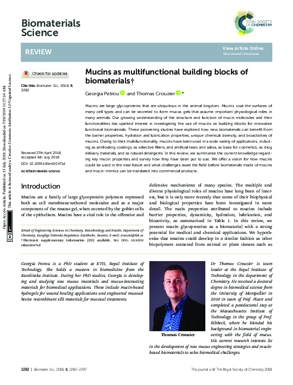 (PDF) Mucins as multifunctional building blocks of biomaterials