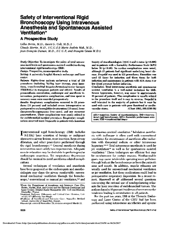 (PDF) Safety of Interventional Rigid Bronchoscopy Using Intravenous ...