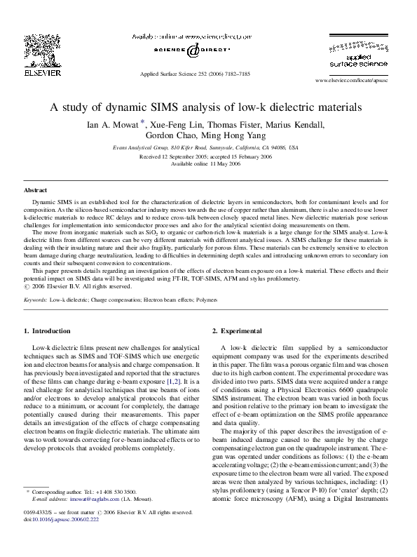 (PDF) A study of dynamic SIMS analysis of low-k dielectric materials