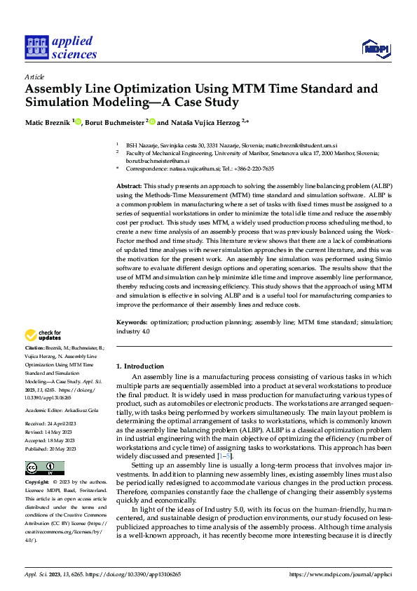 (PDF) Assembly Line Optimization Using MTM Time Standard and Simulation Modeling—A Case Study