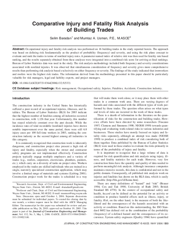(PDF) Comparative Injury and Fatality Risk Analysis of Building Trades