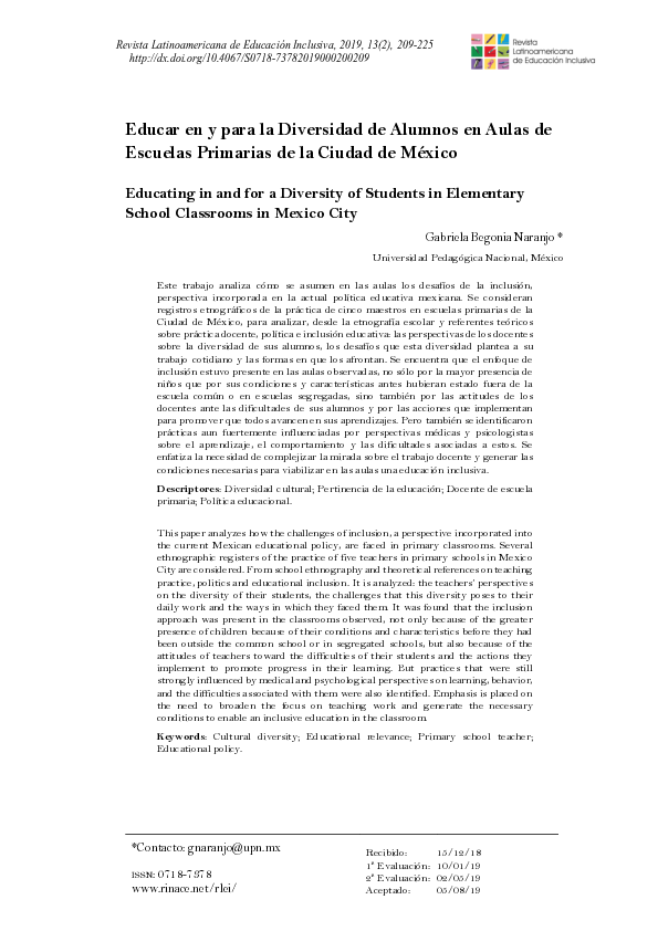 (PDF) Educar en y para la Diversidad de Alumnos en Aulas de Escuelas ...