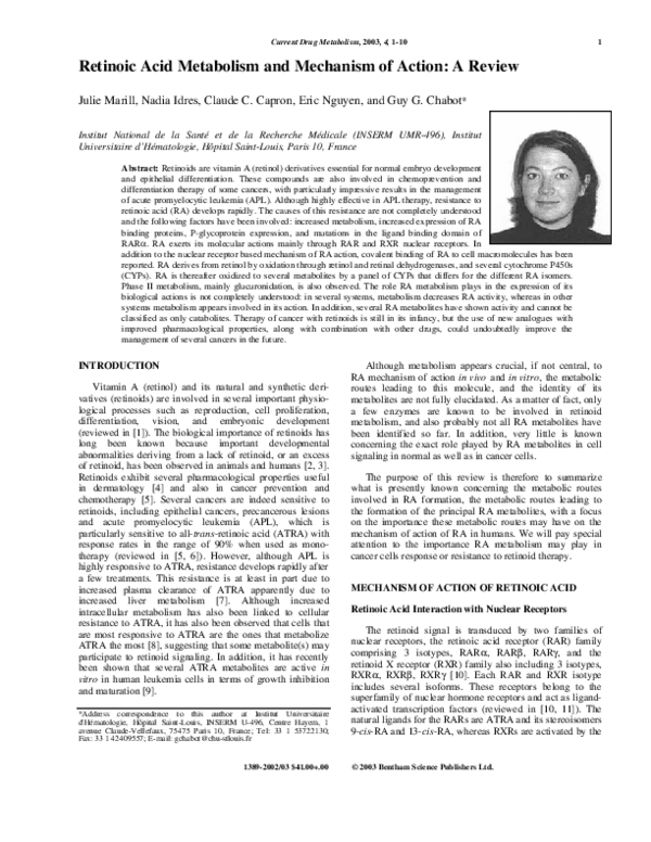 (PDF) Retinoic Acid Metabolism and Mechanism of Action: A Review