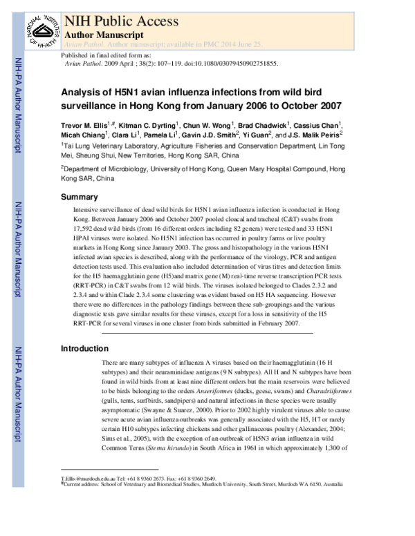 (PDF) Analysis of H5N1 avian influenza infections from wild bird ...