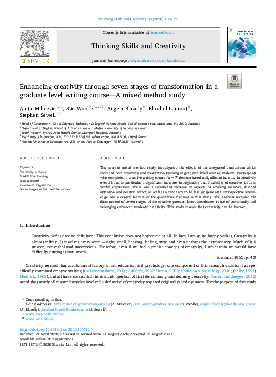 (PDF) Enhancing creativity through seven stages of transformation in a ...